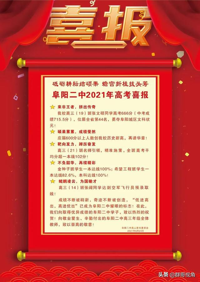 阜陽市主要高中2021年高考喜報阜陽一中、三中、城郊、臨泉一中